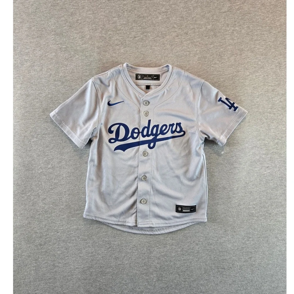 Nike Baseball Jersey Kids 4T Grey Los Angeles Dodgers MLB Button Front